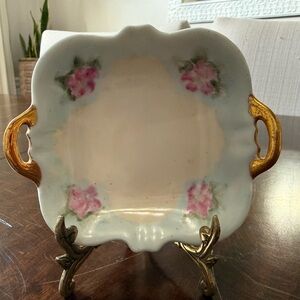 NORITAKE ANTIQUE HAND PAINTED HANDLED BOWL — Pink And Blue Flowers